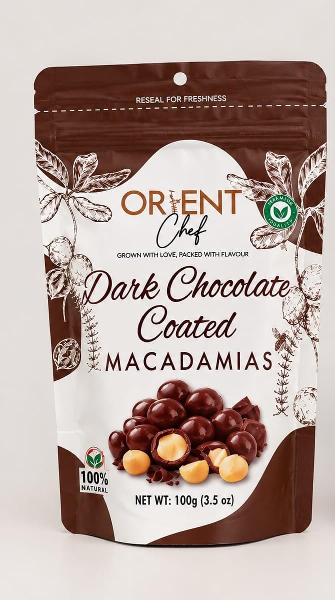 Orient Chef Dark Chocolate Coated Macadamias – 100g | Premium Kenyan Chocolate Snack