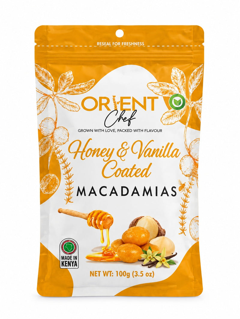 Orient Chef Honey & Vanilla Coated Macadamias – 100g | Sweet Gourmet Snack
